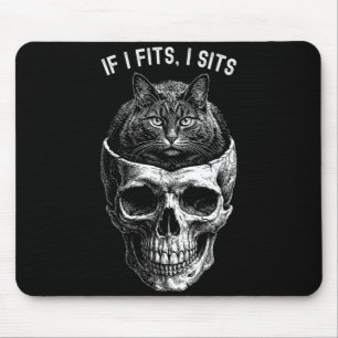Funny If Fits Sit Black Cat Skull Minimalist Meme Mouse Pad
