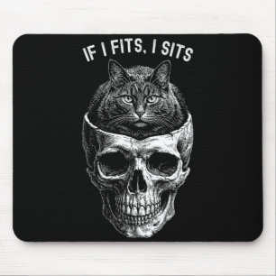 Funny if fits sit black cat skull minimalist meme mouse pad