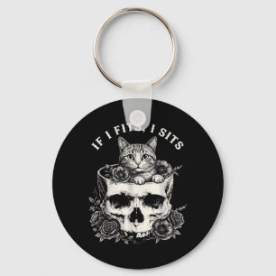 Funny If Fits Sits Black Cat with Skull Meme Humou Key Ring