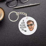 Funny If Lost Return To Men Face Photo Key Ring<br><div class="desc">Funny personalised keychain for men with the quote "If lost please return to" and a picture. Upload a photo to make it your own. To use a cut-out, the background needs to be a transparent png file. To make the cut-out of the face you can download any free mobile app...</div>