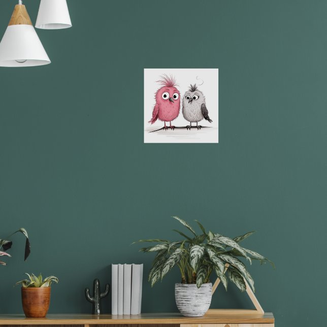 Funny illustrated Birds Poster (Living Room 1)