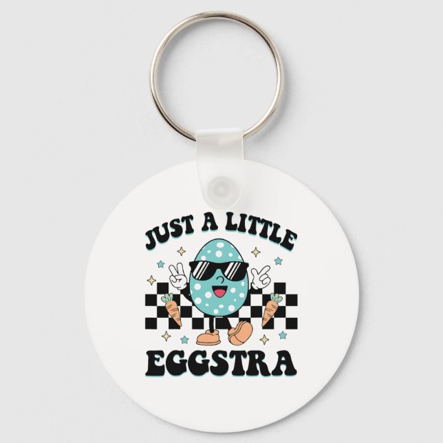 Funny I'm Just So Eggstra Happy Easter Motivationa Key Ring (Front)