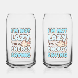 Funny "I'm Not Lazy" Blue Bubbly Font Can Glass