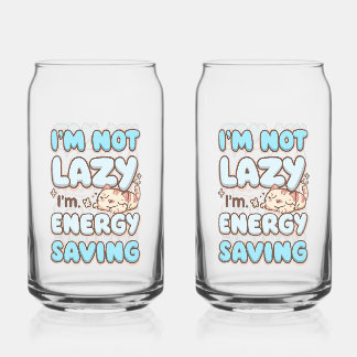 Funny "I'm Not Lazy" Blue Bubbly Font Can Glass