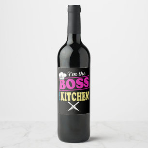 Funny Im The Boss In This Kitchen T-shirt Cooking  Wine Label