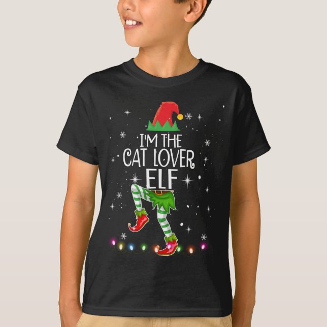 Funny I'm The Cat Lover Elf Christmas Matching Gif T-Shirt (Front)