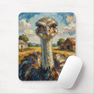 Funny Impasto Ostrich on a Ranch Mouse Pad
