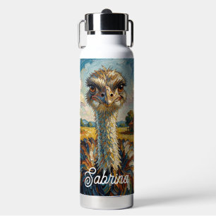 Funny Impasto Ostrich on a Ranch Personalised Water Bottle