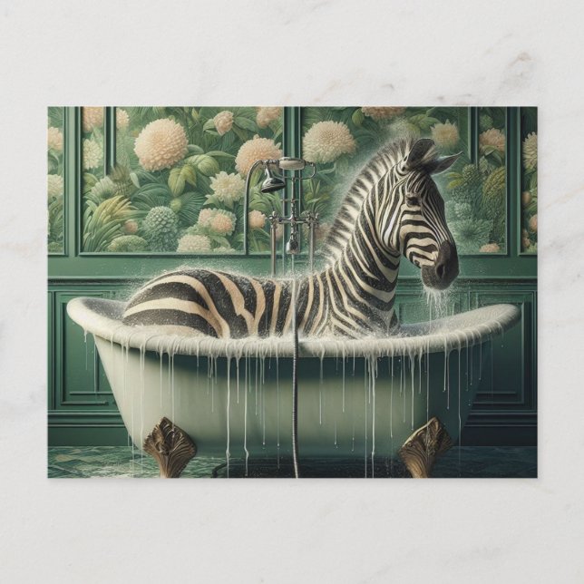 Funny in a  Bathtub Zebra Postcard (Front)
