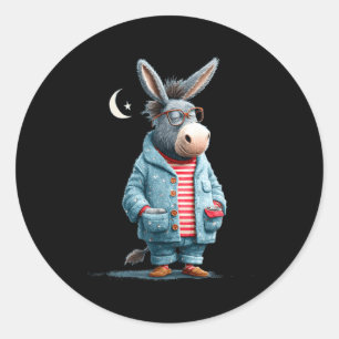 Funny in pajama for sleepwear and donkeys classic round sticker