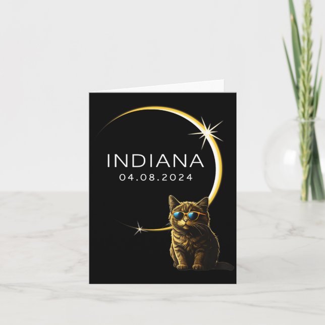 Funny Indiana Total Solar Eclipse Cat Card (Front)