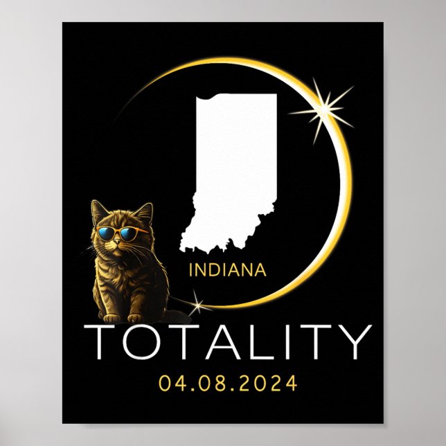 Funny Indiana Total Solar Eclipse Cat Poster (Front)