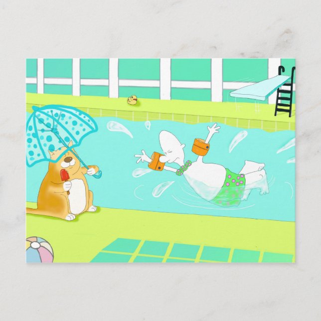 Funny indoors swimming postcard (Front)