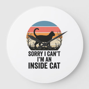 Funny Inside Cat Vintage Cat Lover Design_1 Large Clock