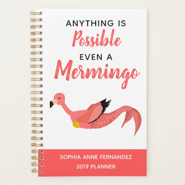 Funny Inspirational Mermaid Flamingo Mermingo Planner (Front)