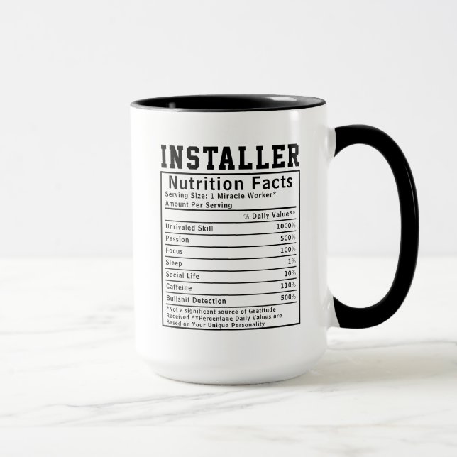 Funny Installer Nutrition Facts Employee Staff  Mug (Right)