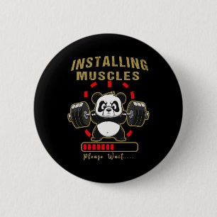 Funny Installing Muscle Panda Weight Lifting Barbe 6 Cm Round Badge