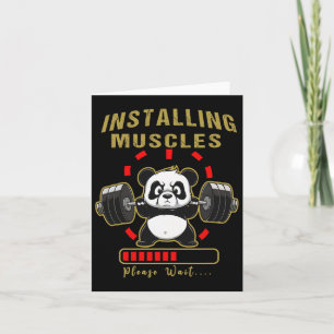 Funny Installing Muscle Panda Weight Lifting Barbe Card