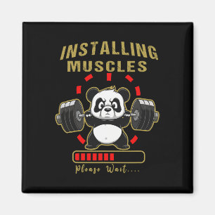 Funny Installing Muscle Panda Weight Lifting Barbe Magnet