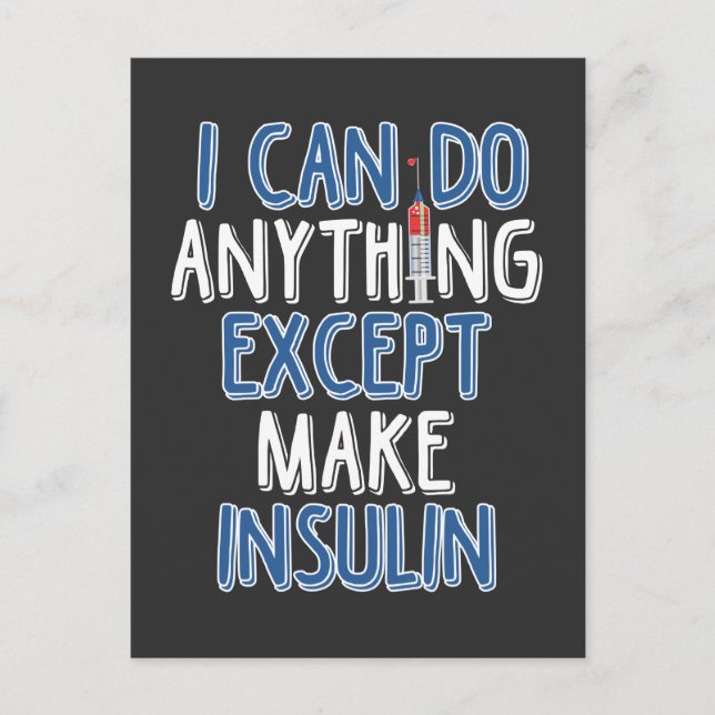 Funny Insulin Diabetic Joke Diabetes Awareness Postcard (Front)