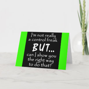 FUNNY INSULTS CONTROL FREAK QUOTES COMMENTS BLACK CARD