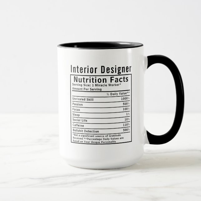 Funny Interior Designer Nutrition Facts Creative  Mug (Right)