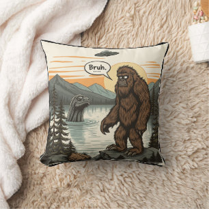 Funny Introvert Bigfoot Sasquatch Loch Ness Retro Cushion