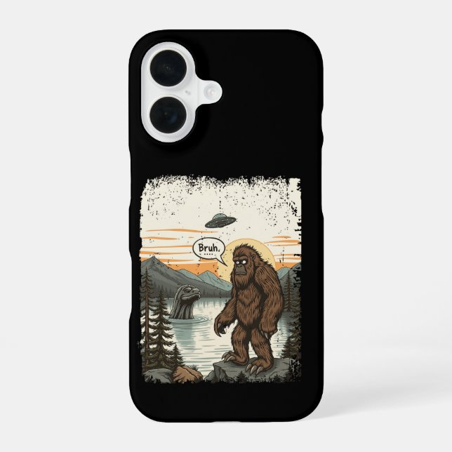 Funny Introvert Bigfoot Sasquatch Loch Ness Retro iPhone 16 Case (Back)