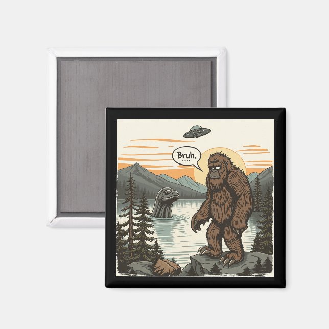 Funny Introvert Bigfoot Sasquatch Loch Ness Retro Magnet (Front/Back)