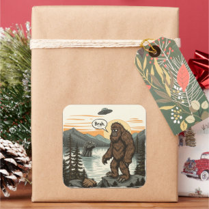 Funny Introvert Bigfoot Sasquatch Loch Ness Retro Square Sticker