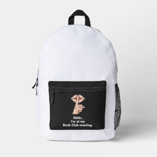 Funny Introvert Book Club "Shhh" Tee for Readers Printed Backpack