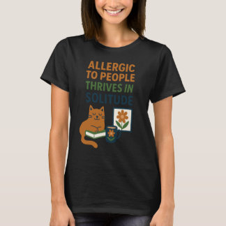 Funny Introvert Cat Design with Books and Quiet Vi T-Shirt