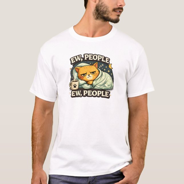 Funny Introvert Cat Ew People Cosy Aesthetic Ginge T-Shirt (Front)