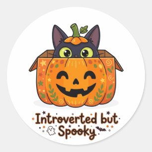 Funny Introverted but Spooky Black Cat Pumpkin  Classic Round Sticker