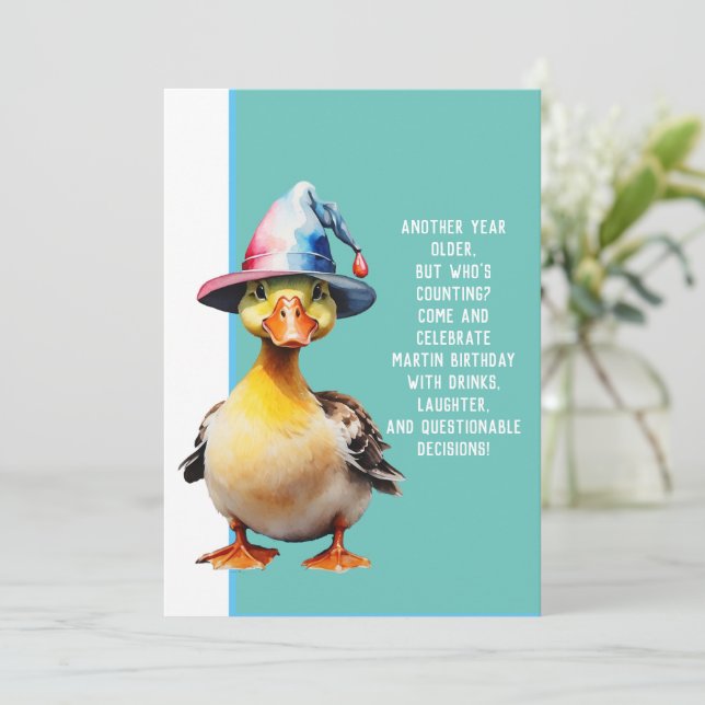 funny invitation birthday party greeting card (Standing Front)