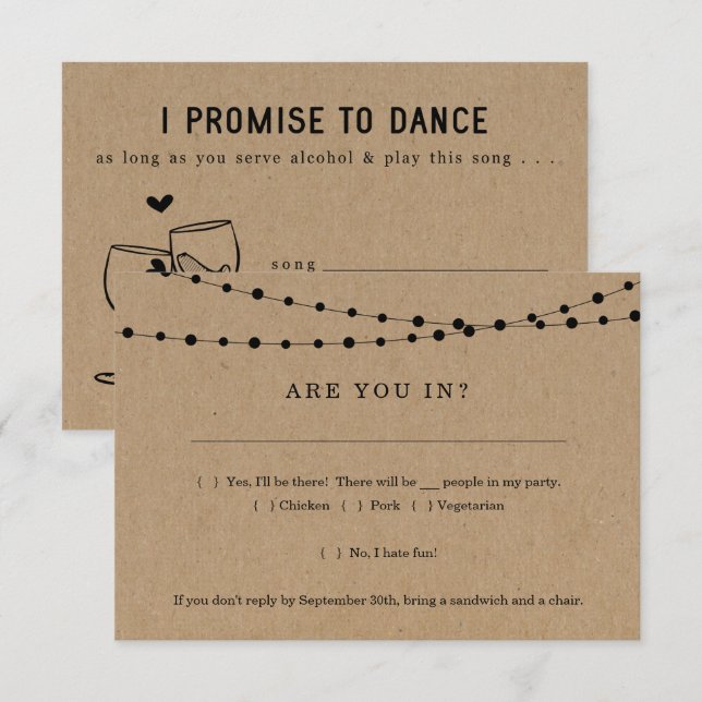 Funny Invitation RSVP Card Insert w- Song Request (Front/Back)
