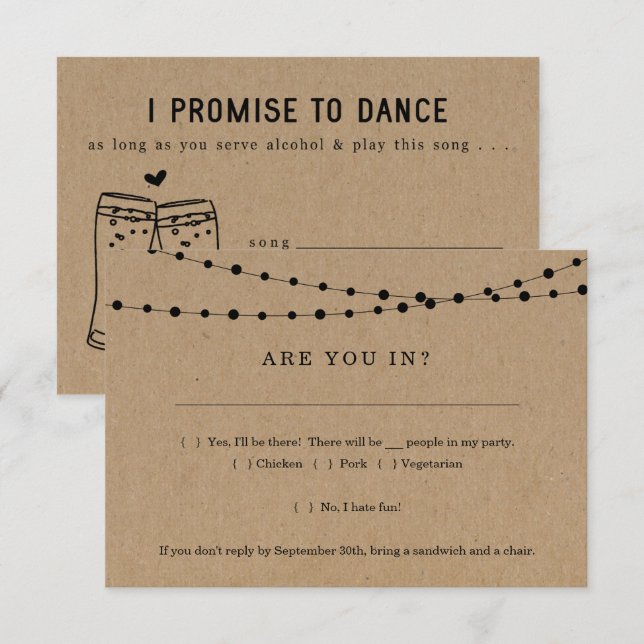 Funny Invitation RSVP Card Insert w- Song Request (Front/Back)