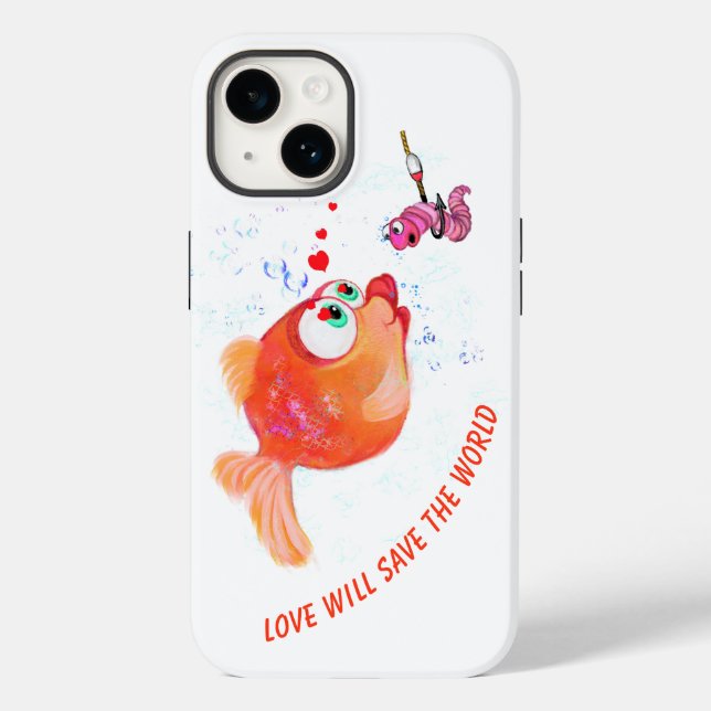 Funny iPhone Case with Playful Fish and Worm (Back)