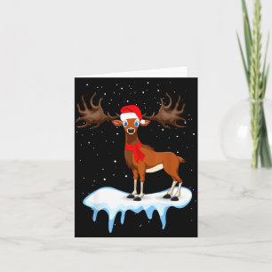 Funny Irish Elk Christmas Santa Hat Snow Design, I Card