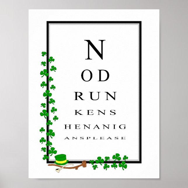 Funny Irish Eye Test Chart No Drunken Shenanigans (Front)