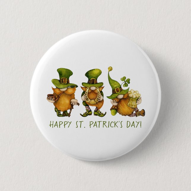 Funny Irish Gnomes Happy St Patrick's Day 6 Cm Round Badge (Front)