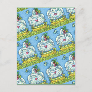 FUNNY IRISH HEN, GREEN EGGS AND SHAMROCKS CUTE HOLIDAY POSTCARD