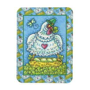 FUNNY IRISH HEN, GREEN EGGS AND SHAMROCKS CUTE MAGNET
