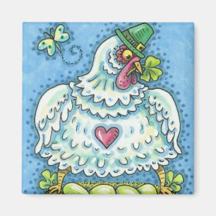 FUNNY IRISH HEN, GREEN EGGS AND SHAMROCKS CUTE MAGNET