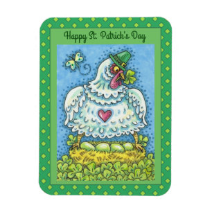 FUNNY IRISH HEN, GREEN EGGS AND SHAMROCKS CUTE MAGNET