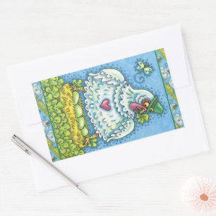 FUNNY IRISH HEN, GREEN EGGS AND SHAMROCKS CUTE RECTANGULAR STICKER