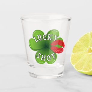 Funny Irish Kiss Lucky Green Clover Leaf Shot Glass