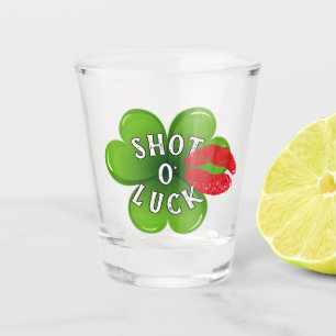 Funny Irish Kiss Lucky Green Clover Leaf Shot Glass