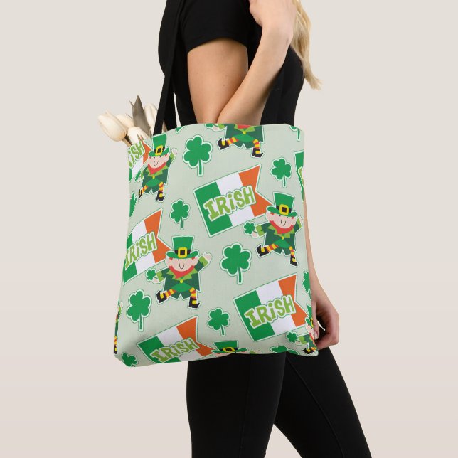 Funny Irish Leprechaun Pattern Tote Bag (Close Up)