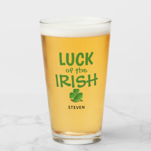 Funny Irish Luck Green Shamrock Personalised Beer Glass